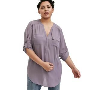 Women’s Lavender Split-Neck Roll-Sleeve Blouse